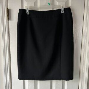 Talbots Black Pencil Skirt Womens Sz 12 100% Wool Front Slip Skirt Back Zipper
